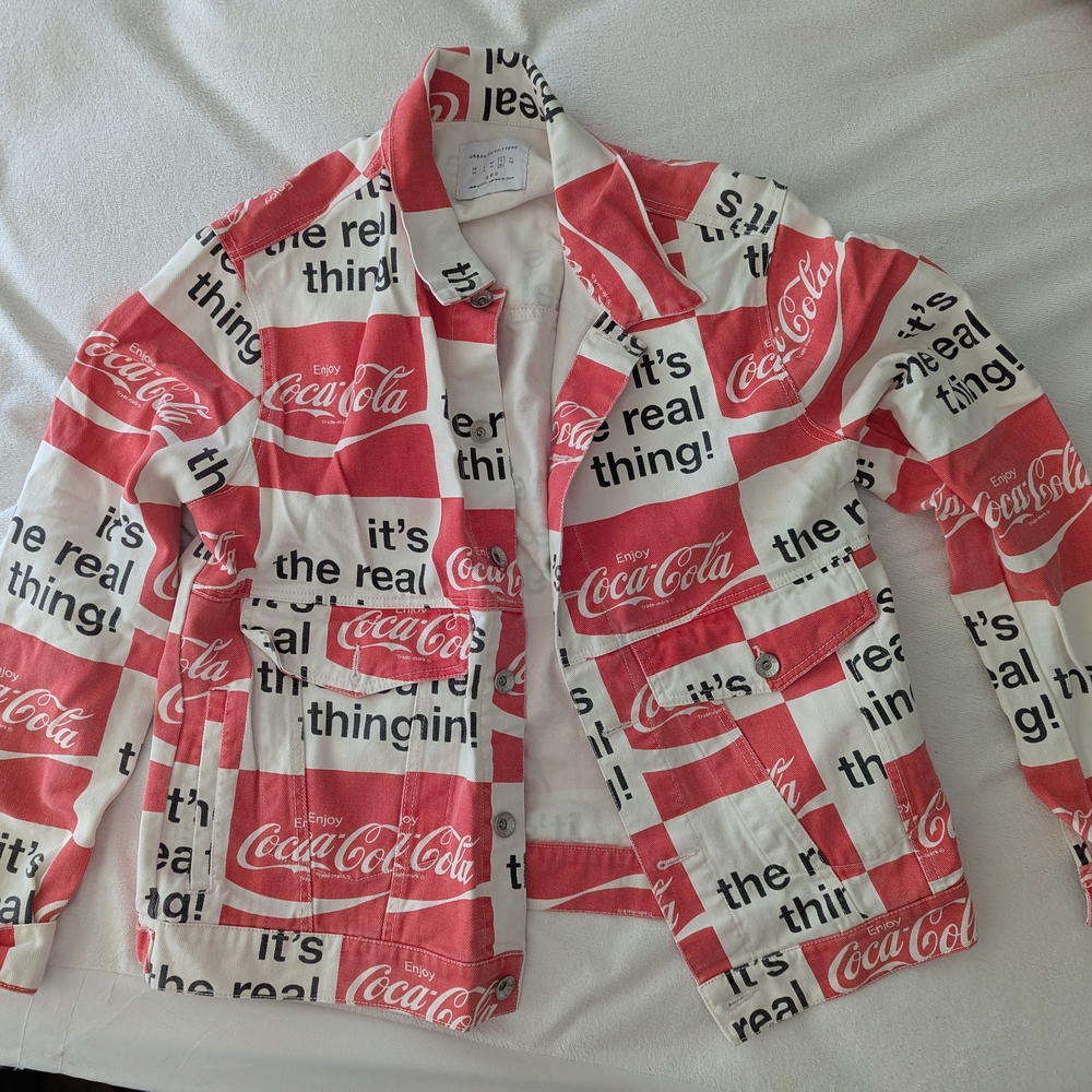 Urban Outfitters Red & White Logo Print Denim Jacket